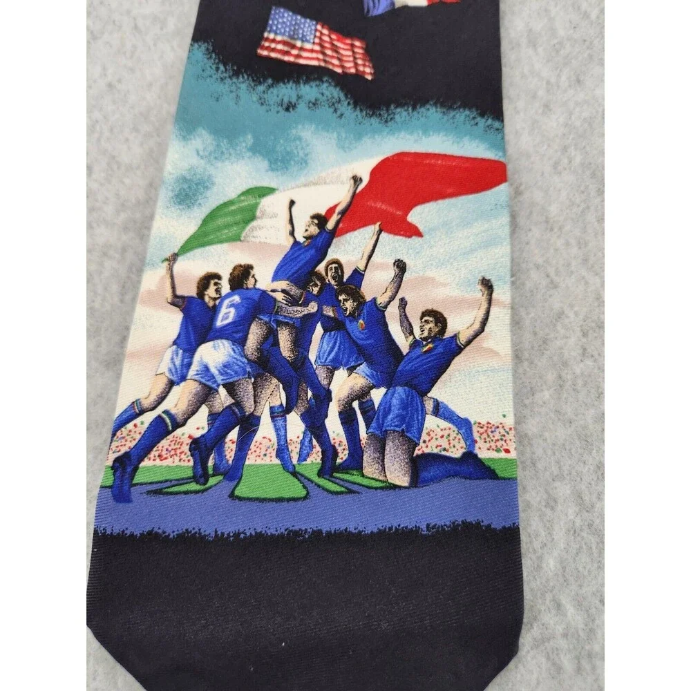 Vintage Structure Denim Mens Necktie Tie Silk Flags‎ Italy Soccer USA Italian